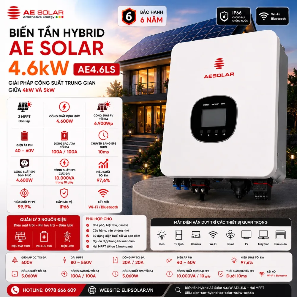 Biến tần Hybrid AE Solar 4.6kW AE4.6LS — ảnh 1