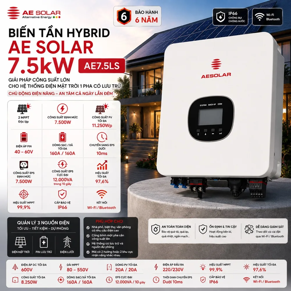 Biến tần Hybrid AE Solar 7.5kW AE7.5LS — ảnh 1