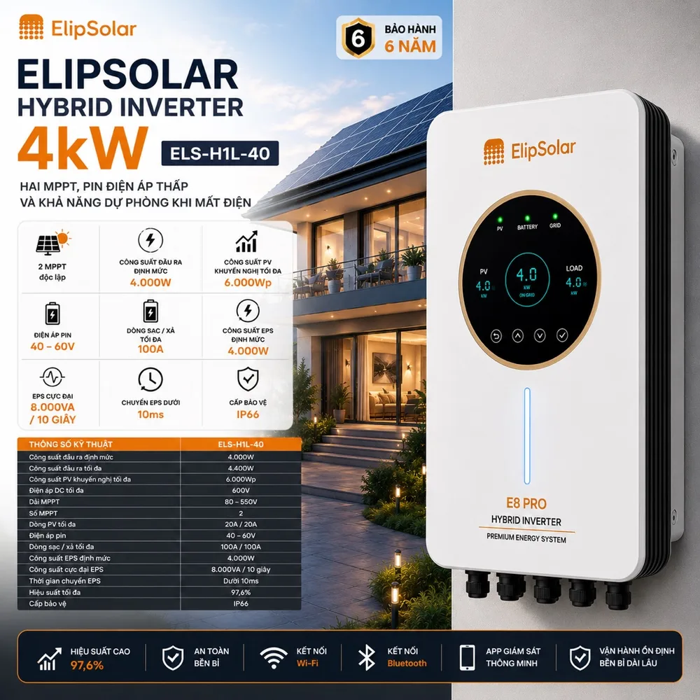Biến tần Hybrid ELIPSOLAR 4kW ELS-H1L-40 — ảnh 1