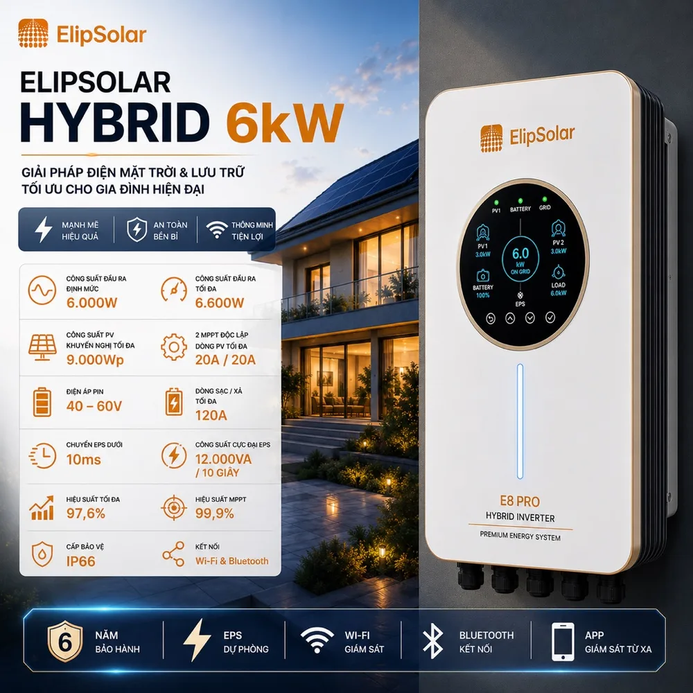 Biến tần Hybrid ELIPSOLAR 6kW ELS-H1L-60 — ảnh 1