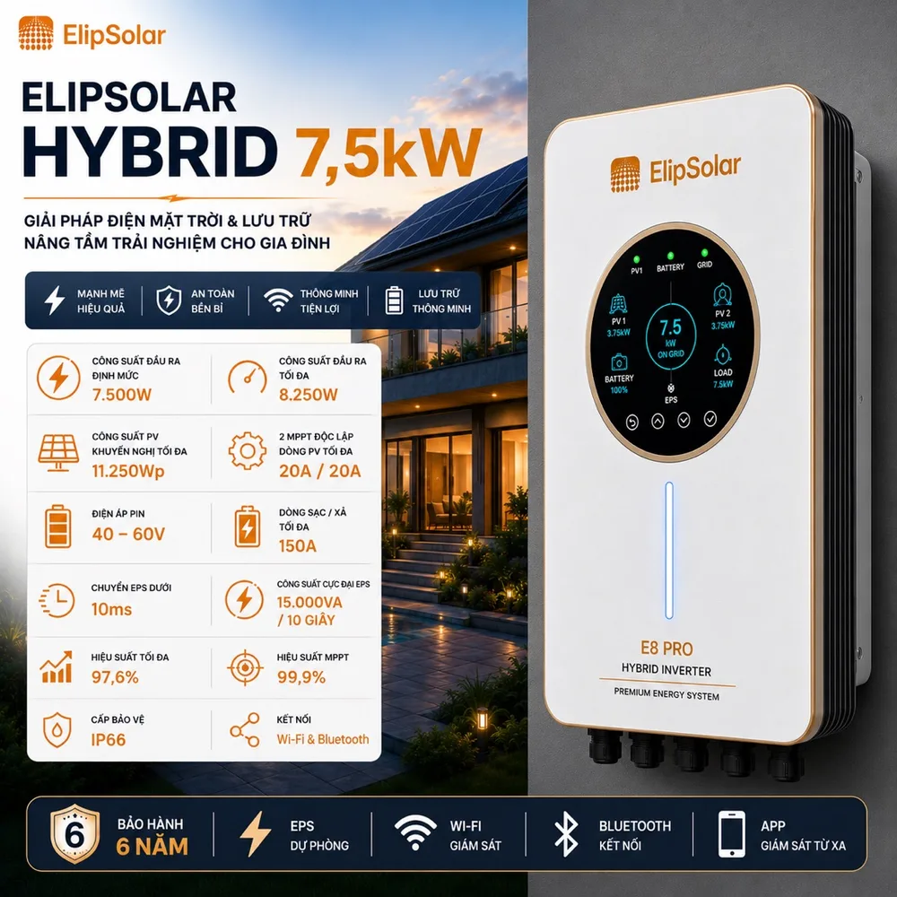 Biến tần Hybrid ELIPSOLAR 7.5kW ELS-H1L-75 — ảnh 1