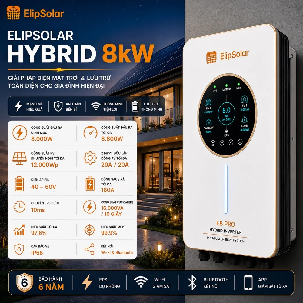 Biến tần Hybrid ELIPSOLAR 8kW ELS-H1L-80 — ảnh 1